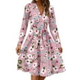 thumbnail image 1 of WTOBBY Women's Fashion Casual V-Neck Long Sleeve Waist Floral Print Midi Dress Feminine Floral Pattern with Accentuated Waist for Spring Versatile Length for Work and Play,Pink L, 1 of 5
