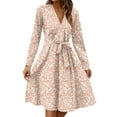 thumbnail image 1 of WTOBBY Women's Fashion Casual V-Neck Long Sleeve Waist Floral Print Midi Dress Feminine Floral Pattern with Accentuated Waist for Spring Versatile Length for Work and Play,Orange L, 1 of 5