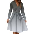 thumbnail image 1 of WTOBBY Women's Fashion Casual V-Neck Long Sleeve Waist Gradient Print Midi Dress Ombre Color Effect for Modern Look Flowy Silhouette with Tie Detail Perfect Transitional Dress,Black L, 1 of 5