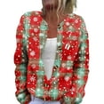 thumbnail image 1 of WTOBBY Women's Fashion Christmas Print Long Sleeve Knitted Cardigan Button Jacket, Festive and Cozy Holiday Sweater with Button Front for Winter Style,Hot Pink 3XL, 1 of 6