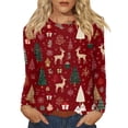 thumbnail image 1 of WTOBBY Women's Fashion Christmas Print Round Neck Long Sleeve Pullover Top, Holiday Themed Tree and Snowflake Design Sweater for Women,Wine S, 1 of 5