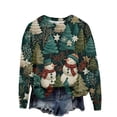thumbnail image 1 of WTOBBY Women's Fashion Christmas Printed Long Sleeve Loose Round Neck Sweatshirt Top, Holiday Season Comfortable Pullover for Casual Wear and Street Style,Dark Green S, 1 of 5