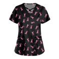 thumbnail image 1 of WTOBBY Women's Fashion Cross V-Neck Short Sleeve Work Overalls with Double Layer Pockets Printed Scrub Top, Functional Nursing Uniform Apparel Comfortable for Healthcare ,Black L, 1 of 5