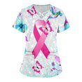 thumbnail image 1 of WTOBBY Women's Fashion Cross V-Neck Short Sleeve Work Overalls with Double Layer Pockets Printed Scrub Top, Functional Nursing Uniform Apparel Comfortable for Healthcare ,Light Blue 5XL, 1 of 4
