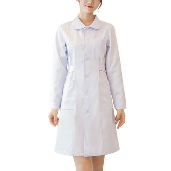 WTOBBY Women's Fashion Doll Collar Long Sleeve Solid Color Uniform Dress for Workwear and Casual Settings Comfortable Professional Design with Easy Care Fabric,White L