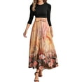 thumbnail image 1 of WTOBBY Women's Fashion Floral Pattern Belted Round Neck 3/4 Sleeve Midi Dress, Elegant Spliced Tunic Style Casual Wear for Summer Evening Events,Hot Pink M, 1 of 4