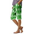 thumbnail image 1 of WTOBBY Women's Fashion Floral Print Elastic Waist Bermuda Shorts with Front Pockets, Comfortable Loose-Fit for Daily Warm Weather Leisure,Green S, 1 of 4