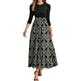 thumbnail image 1 of WTOBBY Women's Fashion Floral Stitching Belted Round Neck 3/4 Sleeve Dress, Elegant Casual Midi Dress with Feminine Details for Office Wear,Light Gray M, 1 of 4