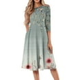 thumbnail image 1 of WTOBBY Women's Fashion Forward Round Neck Floral Print 3/4 Sleeve Dress, Contemporary Digital Design Midi Dress with Comfort Fit,Mint Green 2XL, 1 of 4