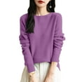 thumbnail image 1 of WTOBBY Women's Fashion Knit Round Neck Pullover Base Layer Sweater, Solid Color Long Sleeve Top for Layering and Casual Wear, Versatile and Stylish,Dark Purple L, 1 of 4