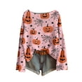 thumbnail image 1 of WTOBBY Women's Fashion Long Sleeve Halloween Print Sweater, Themed Pullover with Spooky Designs, Cozy and Stylish Top for Fall Parties and Events,Pink M, 1 of 5