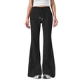 thumbnail image 1 of WTOBBY Women's Fashion Loose Drawstring Waist Solid Color Cargo Pants, Elastic Band Flare Leg Joggers Casual Comfortable Athletic Wear for Women,Black L, 1 of 7