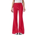 thumbnail image 1 of WTOBBY Women's Fashion Loose Drawstring Waist Solid Color Cargo Pants, Elastic Band Flare Leg Joggers Casual Comfortable Athletic Wear for Women,Red S, 1 of 7