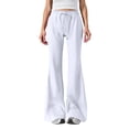 thumbnail image 1 of WTOBBY Women's Fashion Loose Drawstring Waist Solid Color Cargo Pants, Elastic Band Flare Leg Joggers Casual Comfortable Athletic Wear for Women,White 3XL, 1 of 7