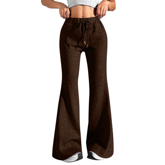 WTOBBY Women's Fashion Loose Drawstring Waist Solid Color Cargo Pants, Leisure Flares for Casual Wear, Comfortable Fit with Adjustable Waist,Coffee S