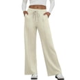 thumbnail image 1 of WTOBBY Women's Fashion Loose-Fit Solid Color Sweatpants with Pocketed Elastic Waist and Drawstring, Comfortable Sporty Pants for Casual Wear,Beige L, 1 of 6