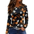 thumbnail image 1 of WTOBBY Women's Fashion Loose Long Sleeve Floral Print Hem Slit Round Neck T-shirt Top Casual Wear Soft Material Comfort Fit Ideal for Layering Piece Daily Outfit US Market,Black L, 1 of 5