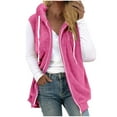 thumbnail image 1 of WTOBBY Women's Fashion Plush Vest with Zipper and Hood, Sleeveless Loose Fit Warm Jacket for Fall and Winter, Solid Color Soft Outerwear,Hot Pink L, 1 of 6