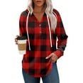 thumbnail image 1 of WTOBBY Women's Fashion Raglan Sleeve Long Sleeve Pullover with Pockets Preppy Graphic Hoodie, Retro Button Plaid Design, Comfortable and Trendy for Casual and Lounge Wear,Red XL, 1 of 5