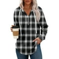 thumbnail image 1 of WTOBBY Women's Fashion Raglan Sleeve Long Sleeve Pullover with Pockets Preppy Graphic Hoodie, Retro Button Plaid Design, Comfortable and Trendy for Casual and Lounge Wear,Black L, 1 of 5