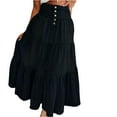 thumbnail image 1 of WTOBBY Women's Fashion Retro Button Front Denim Maxi Skirt High Waist Slim Fit Long Skirt Casual Stretch Cotton Skirt with Side Slit and Back Zip Closure,Black S, 1 of 5