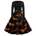 thumbnail image 1 of WTOBBY Women's Fashion Round Neck Casual Slim Halloween Printed Long Sleeve Audrey Hepburn Style Dress with Retro Design for Party and Everyday Wear ,Black L, 1 of 5