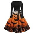thumbnail image 1 of WTOBBY Women's Fashion Round Neck Casual Slim Halloween Printed Long Sleeve Audrey Hepburn Style Dress with Retro Design for Party and Everyday Wear ,Saffron M, 1 of 6