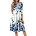thumbnail image 1 of WTOBBY Women's Fashion Round Neck Floral Print 3/4 Sleeve Midi Dress, Stylish Digital Design Sundress with Flowy Silhouette for Summer,Blue S, 1 of 4
