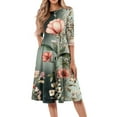 thumbnail image 1 of WTOBBY Women's Fashion Round Neck Floral Print 3/4 Sleeve Midi Dress, Stylish Digital Design Sundress with Flowy Silhouette for Summer,Mint Green S, 1 of 4