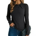 thumbnail image 1 of WTOBBY Women's Fashion Round Neck Solid Color Pullover Long Sleeve Casual Top, Comfort Knit Tee with Soft Fabric, Everyday Essential for Layering,Black 2XL, 1 of 6