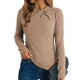 thumbnail image 1 of WTOBBY Women's Fashion Round Neck Solid Color Pullover Long Sleeve Casual Top, Comfort Knit Tee with Soft Fabric, Everyday Essential for Layering,Khaki XL, 1 of 6
