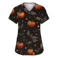 thumbnail image 1 of WTOBBY Women's Fashion Short Sleeve Halloween Printed V-Neck Top with Pocket Detail, Workwear Style for Caregiver Uniforms and Nursing Apparel, Shirt Perfect for Seasonal Costume Events,Navy 4XL, 1 of 6