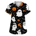 thumbnail image 1 of WTOBBY Women's Fashion Short Sleeve Halloween Printed V-Neck Top with Pocket Detail, Workwear Style for Caregiver Uniforms and Nursing Apparel, Shirt Perfect for Seasonal Costume Events,Black L, 1 of 5