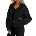 thumbnail image 1 of WTOBBY Women's Fashion Solid Color Baseball Jacket with Long Sleeve, High Neck, Drawstring Hem, and Pockets,Black S, 1 of 7