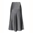 thumbnail image 1 of WTOBBY Women's Fashion Solid Color Elastic High Waist Skirt with Side Split, Mid Length Midi Skirt Design for Casual Wear, Bohemian A-Line Style for Daily Outfits,Gray XL, 1 of 4