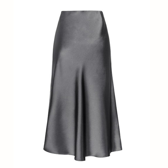 WTOBBY Women's Fashion Solid Color Elastic High Waist Skirt with Side Split, Mid Length Midi Skirt Design for Casual Wear, Bohemian A-Line Style for Daily Outfits,Gray XL