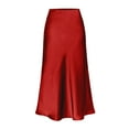 thumbnail image 1 of WTOBBY Women's Fashion Solid Color Elastic High Waist Skirt with Side Split, Mid Length Midi Skirt Design for Casual Wear, Bohemian A-Line Style for Daily Outfits,Red L, 1 of 4