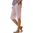 thumbnail image 1 of WTOBBY Women's Fashion Solid Color Loose-Fit Elastic Waist Cotton Linen Casual Bermuda Shorts with Side Pockets, Comfortable and Breathable for Summer Outfits,Pink M, 1 of 5