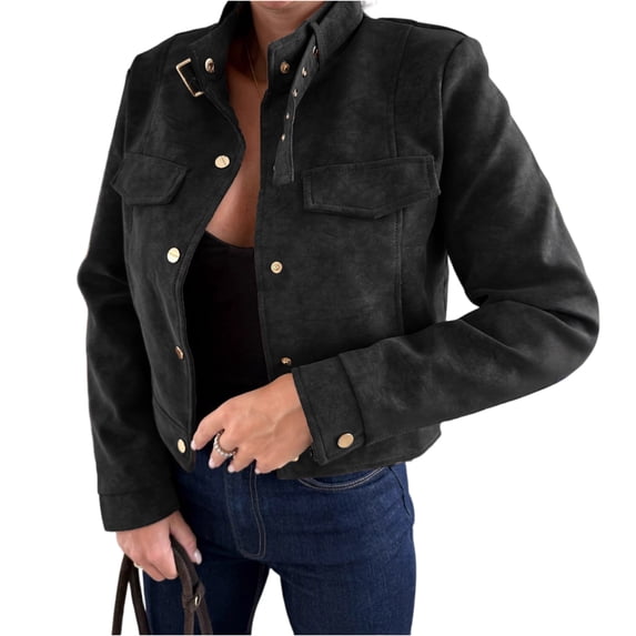 WTOBBY Women's Fashion Solid Color Tops Long Sleeve Jacket Zipper Coat, Versatile and Lightweight Outerwear for Everyday Fashion and Comfort,Black L
