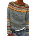 thumbnail image 1 of WTOBBY Women's Fashion Sweater with Round Neck and Color-Block Design, Loose Pullover Long Sleeve Knitted Shirt Top for Casual and Chic Outfits,Champagne M, 1 of 3
