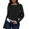 thumbnail image 1 of WTOBBY Women's Fashion White Color Blocking Round Neck Long Sleeve T-Shirt Top, Casual Stylish Blouse for Ladies Comfortable and Simple Daily Wear,Black S, 1 of 4