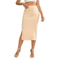 thumbnail image 1 of WTOBBY Women's Fashion Wrap Hip Stripe Slit High Waist Stretch Skirt, Fitted Half Skirt with Side Slit for Elegant Style, Casual Boho Wear for Evening Outings,Beige L, 1 of 5
