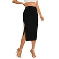 thumbnail image 1 of WTOBBY Women's Fashion Wrap Hip Stripe Slit High Waist Stretch Skirt, Fitted Half Skirt with Side Slit for Elegant Style, Casual Boho Wear for Evening Outings,Black XL, 1 of 5