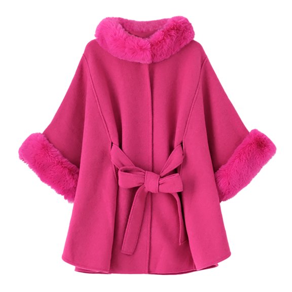 WTOBBY Women's Fashionable Cape Shawl Temperament Loose Plus Size Jacket, Flowy and Eleg Cape-Style Outerwear for Comfortable and Chic Looks,Hot Pink One Size