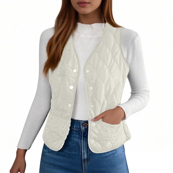 WTOBBY Women's Fashionable Cotton Vest, Thin And Slim Short Cold-proof Warm Vest, Lightweight and Fitted Vest for Layering in Chilly Conditions,White XL
