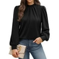 thumbnail image 1 of WTOBBY Women's Fashionable Elegant Top with Chest Pleated Detail and Stand Collar, Long Sleeve Solid Color Design, Perfect for Stylish Outfits and Formal Casual Wear,Black 2XL, 1 of 6