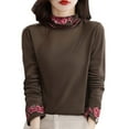 thumbnail image 1 of WTOBBY Women's Fashionable Embroidered Long-Sleeve Top with High Neck, Retro Ethnic Design for Inner Layer, Featuring Deung Embroidery and Literary Style, Great for Layered Outfits,Coffee 2XL, 1 of 7
