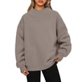 thumbnail image 1 of WTOBBY Women's Fashionable Hoodie Pullover Top with High Neck and Long Sleeves, Solid Color Loose Fit for Casual Wear, Cozy and Warm, Great for Outdoor Use,Khaki M, 1 of 6
