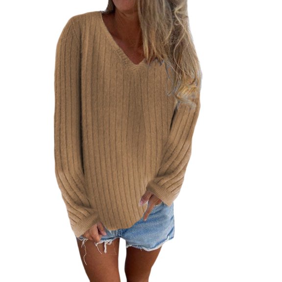 WTOBBY Women's Fashionable Long-Sleeved Slim-Fitting Knitted Sweater, Pullover Bottoming Shirt Top for Casual and Office Wear, Stylish and Comfortable,Camel XL