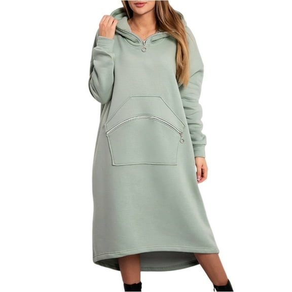 WTOBBY Women's Fashionable Loose Casual Dress Comfort Fit Round Neck Long Sleeve Tunic Style Daily Wear Outfit with Soft Fabric,Gray L